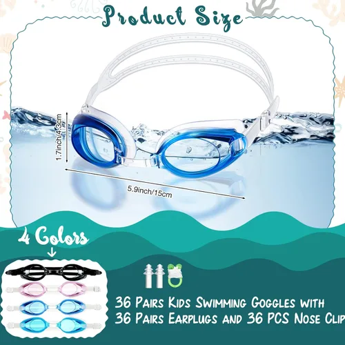 Miniatura 2 de Hoteam 36 pares de gafas de natación para niños, gafas de natación a granel para niños, regalos sin fugas, antivaho de visión amplia, gafas