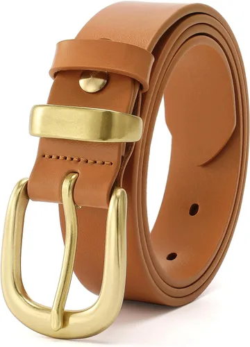 Miniatura 21 de Cinturones para mujer para jeans de 1.1 pulgadas de ancho, cinturones para vestidos de cuero de grano completo con hebilla dorada, caja de regalo