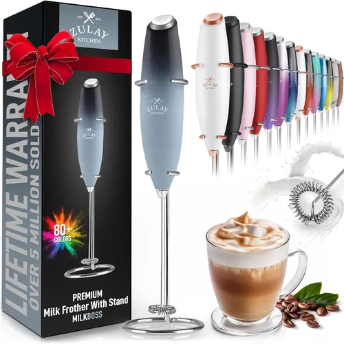 Miniatura 625 de Zulay Milk Boss Espumador de leche potente manual, hace espuma para latte, batidor para mezclar bebidas, café, miniespumador para capuchino, frappé