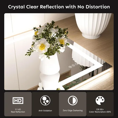 Miniatura 5 de Espejo de baño LED de 24 x 32 pulgadas con luces – antiniebla, regulable, retroiluminado e iluminado frontalmente, espejo de tocador iluminado