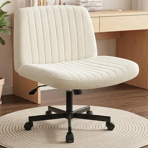Miniatura 26 de Orange Factory Silla Criss Cross con Ruedas Silla de Escritorio de Tocador Ancha y Cómoda Base Dual de Cuero sin Brazos Ajustable Giratoria