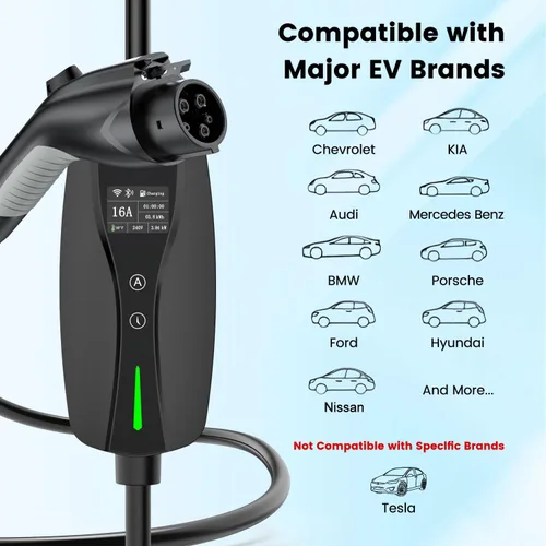 Miniatura 8 de Cargador EV de nivel 1/2, control de corriente ajustable Wi-Fi/App de 16 amperios, enchufe NEMA 5-15 certificado ETL/adaptador NEMA 6-20, retardo