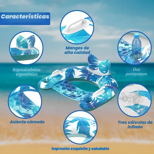 Miniatura 3 de KEUCL Flotadores de piscina, paquete de 3 sillas inflables para piscina con portavasos y asas, flotadores de piscina para adultos y niños, perfectos