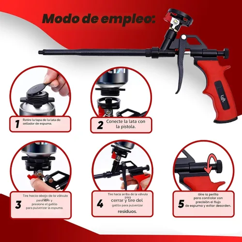 Miniatura 5 de Luft - Pistola de espuma expandible profesional (1 pistola aislante + 9 extensores), aplicador aislante de poliuretano, pistola de espuma