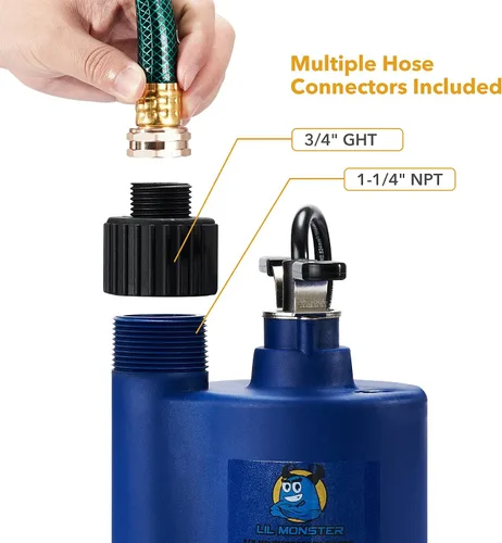 Miniatura 2 de Bomba de agua sumergible para uso general, termoplástica de 1/4 HP, eliminación de agua eléctrica portátil para sótanos, espacios de arrastre