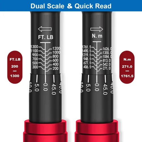 Miniatura 6 de SUERCUP Llave dinamométrica de clic de 1 pulgada, 200-1300 pies-libra/271-1761.5Nm, llave dinamométrica de clic de doble dirección de 48 dientes
