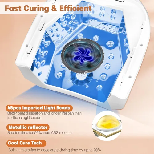 Miniatura 2 de Lámpara de uñas LED UV profesional, lámpara de uñas inalámbrica de 72 W con ventilador, luz LED para uñas de gel, secadora de uñas con 45 cuentas