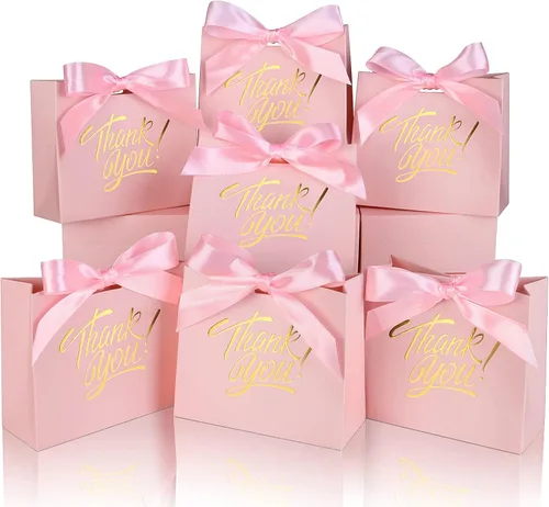 Miniatura 12 de Paquete de 60 pequeñas bolsas de regalo de agradecimiento, 4.5 x 1.8 x 3.9 pulgadas, cajas de regalo de fiesta con cinta de lazo, pequeñas bolsas