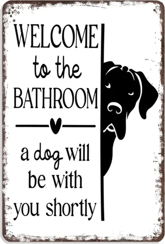 Divertido letrero de metal vintage para decoración de pared de baño, regalo de perro mamá para mujeres, arte de pared de aluminio retro para amantes