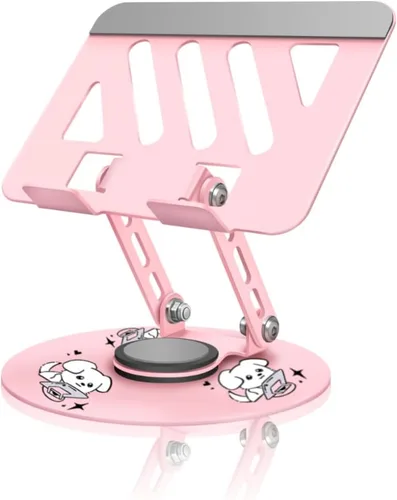 Miniatura 10 de Soporte giratorio de 360° para tablet – Rosa Doble eje giratorio ajustable, diseño plegable Se adapta a iPads y tabletas de hasta 13 pulgadas