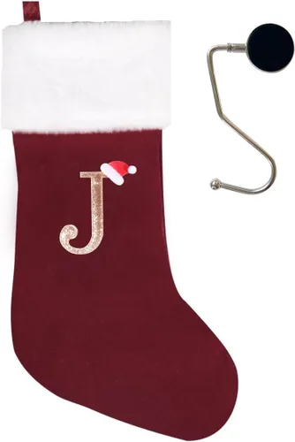 Miniatura 24 de Medias de Navidad de 20 pulgadas con monograma, letras, medias súper suaves grandes de Navidad, medias de monograma rojo para Navidad, regalo
