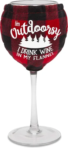 BigMouth Inc. The Flannel Shirt - Copa de vino de 14 onzas con gráficos de árbol de hoja perenne, incluye camisa de franela extraíble con frases