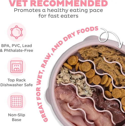 Miniatura 3 de Outward Hound Comedero Pequeño Divertido de Alimentación Lenta, Rompecabezas para Comedores Rápidos, Cachorros, Gatos y Perros Pequeños, Comida Rosa