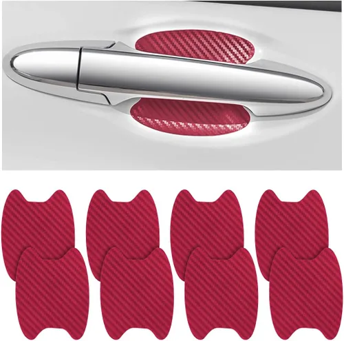 Miniatura 25 de 8 unidades de calcomanías para manija de puerta de coche, protector antiarañazos de fibra de carbono para taza de puerta de coche, película