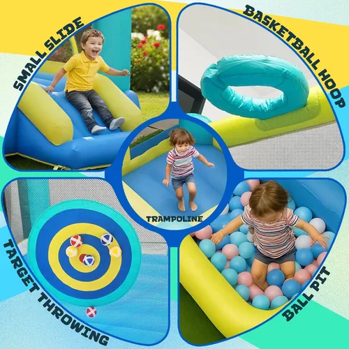 Miniatura 4 de Casa Inflable de Rebote para Niños de 3 a 6 Años, Castillo Hinchable para Interiores y Exteriores con Fosa de Pelotas, Aro de Baloncesto, Juego