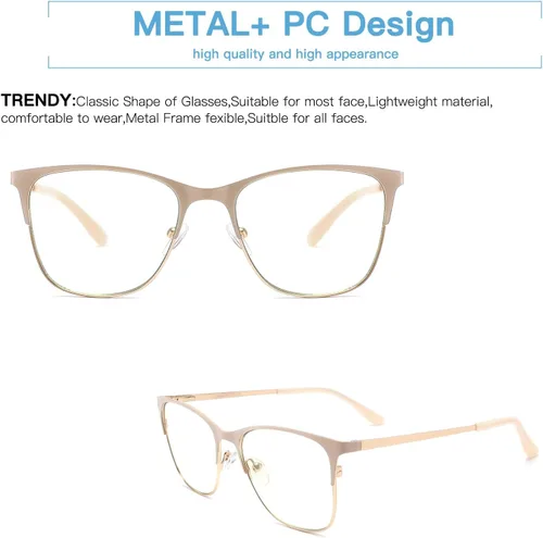 Miniatura 4 de Gafas de Lectura de Metal con Bloqueo de Luz Azul, Lentes Grandes para Mujeres con Cara Grande/Cabezal Grande