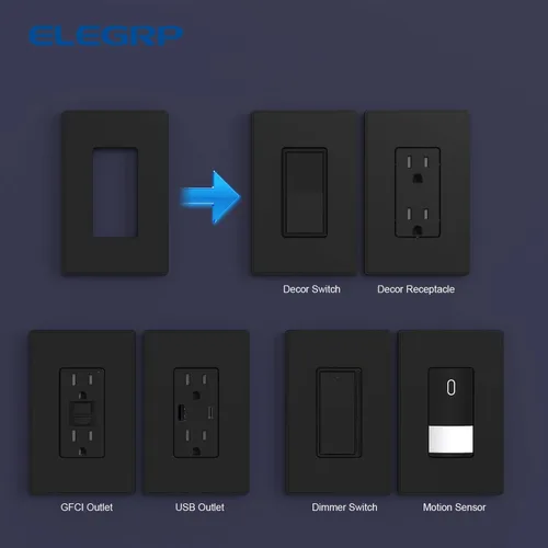 Miniatura 5 de ELEGRP - Placas de pared decorativas sin tornillos de 1 banda, tamaño mediano, cubierta de termoplástico irrompible para interruptor de toma de Negro