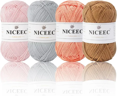 Miniatura 33 de NICEEC 4 madejas de hilo de algodón suave para bebé, 4 capas, manualidades DIY, peso fingering, hilo para manta para ganchillo y tejido, total 700