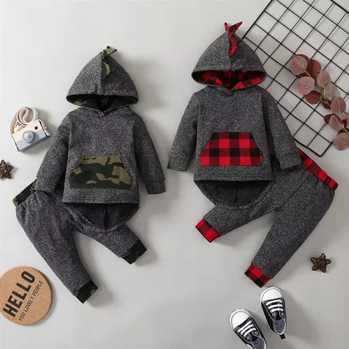 Miniatura 6 de Ropa de bebé niño para niños pequeños, traje de otoño e invierno, sudadera con capucha de manga larga + pantalones, 2 piezas