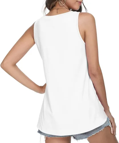 Miniatura 3 de LONGYUAN Camiseta sin mangas para mujer, estilo casual, túnica para playa, ajuste holgado