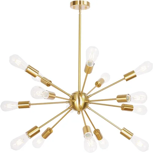 BONLICHT Sputnik Candelabros de 15 Luces, Latón Cepillado, Iluminación Colgante Moderna Industrial Vintage de Mediados de Siglo, Accesorio de