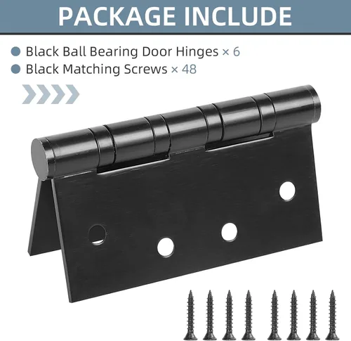 Miniatura 5 de Paquete de 6 bisagras de puerta de acero inoxidable de 4 pulgadas, bisagras de puerta resistentes de 4 x 4 pulgadas con esquinas cuadradas para Negro