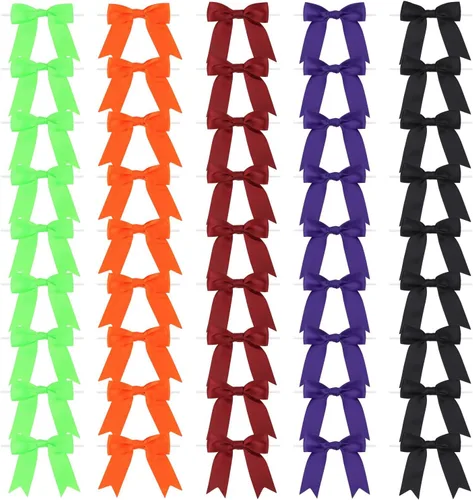 Miniatura 2 de Meseey 50 lazos de satén prefabricados para Halloween con lazo giratorio de 3.5 pulgadas, lazos para bolsas de golosinas para Halloween, coronas