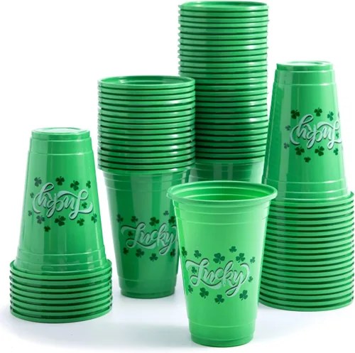 Miniatura 9 de JOYIN Juego de 72 tazas de 16 onzas para el día de San Patricio, color verde, desechables, de plástico, para decoración de fiesta de San Patricio