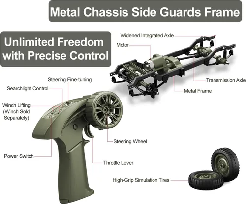 Miniatura 4 de Camión militar RC Rock Crawler, 1:10 4WD Off-Road Control remoto Jeep militar con cabrestante, lona y 2 baterías, vehículo de escalada militar todo