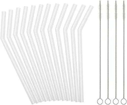 Pajitas de silicona transparente reutilizables para niños pequeños y niños – 12 popotes flexibles para bebidas cortas de 6.6 pulgadas para vasos