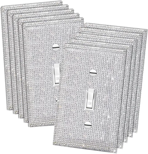 Miniatura 7 de 4 Piezas Cubiertas de Tomacorriente con Diamantes de Imitación Plateados Brillantes Placa de Pared 1 Gang Toggle Cubierta de Interruptor de Luz
