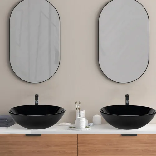 Miniatura 6 de YIMAI Lavabo de Vidrio Negro 16.5" x 16.5" x 5.5" – Vidrio Templado Sobre Encimera Lavabo Redondo para Baño Tazón de Encimera Lavabos Modernos
