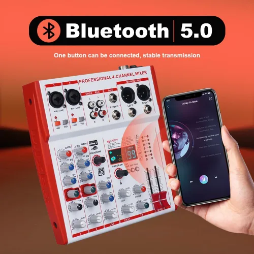 Miniatura 4 de MW-4 Profesional 4-Canal USB Mezclador de Audio Bluetooth 5.0 99 Sonido Portátil para DJ/En Vivo/Grabación/Canción K