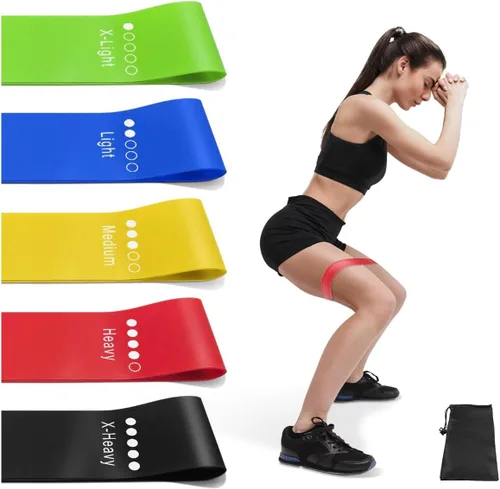 Juego de bandas de resistencia para entrenamiento – Paquete de 5 bandas duraderas para entrenamiento de fuerza, terapia física, yoga, pilates,