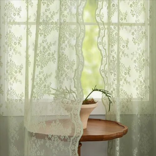 Miniatura 2 de Cortinas de encaje verde salvia de 63 pulgadas de largo para dormitorio, 2 paneles, elegantes cortinas bordadas semitransparentes para sala