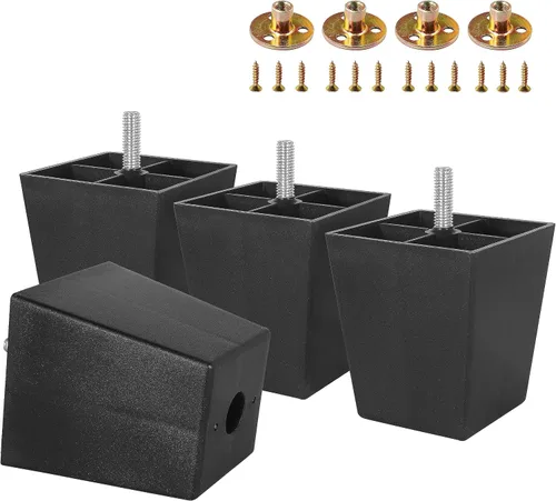 Miniatura 10 de Pernos de rosca métrica M8-1.25, patas de plástico para muebles, patas de sofá cuadradas negras de 2 pulgadas con tuercas de placa, repuesto