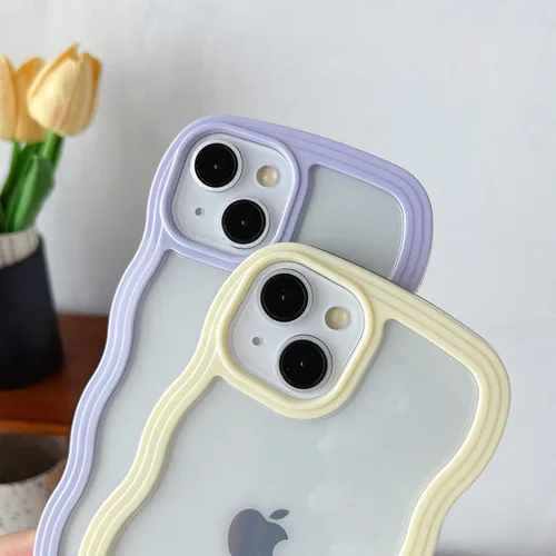 Miniatura 3 de Caseative Funda para iPhone 13, color negro Forma de marco de onda rizada linda a prueba de golpes suave