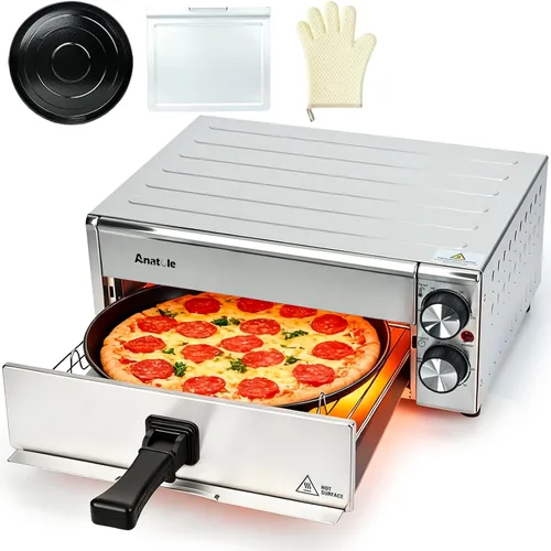 Miniatura 8 de Anatole Horno de pizza eléctrico de 12" y 1800W para interiores, en encimera, para hacer pizza, con tiempo y temperatura ajustables