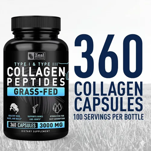 Miniatura 7 de Cápsulas de péptidos de colágeno de 360 unidades – Pastillas de colágeno hidrolizadas bovino alimentadas con pasto – cabello, piel y uñas, apoyo