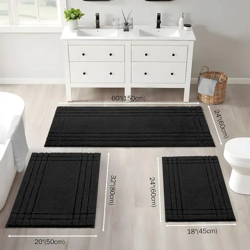 Miniatura 2 de Alfombras de baño negras, pequeñas alfombras de baño antideslizantes, alfombra de baño suave y peluda lavable para bañera y ducha, 18x24