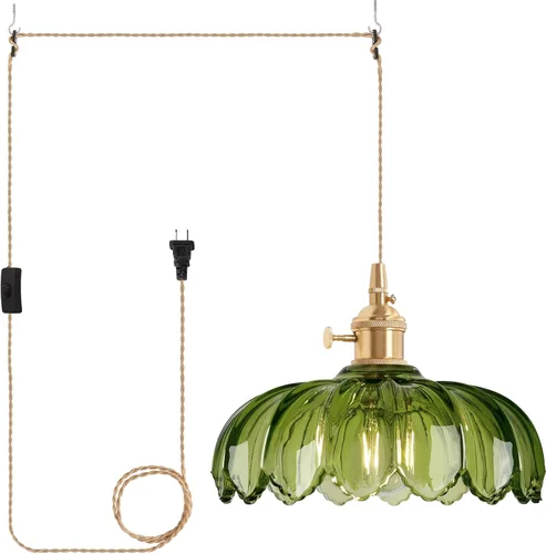 Miniatura 36 de Shenmoyl Lámpara colgante con pantalla de vidrio transparente a rayas, luz colgante vintage de latón, luz colgante ajustable para cocina, isla