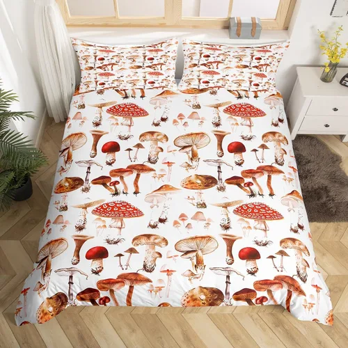 Miniatura 12 de Juego de funda de edredón con estampado de rana para niños, juego de ropa de cama Kawaii para decoración de habitación, diseño de hongos y rana