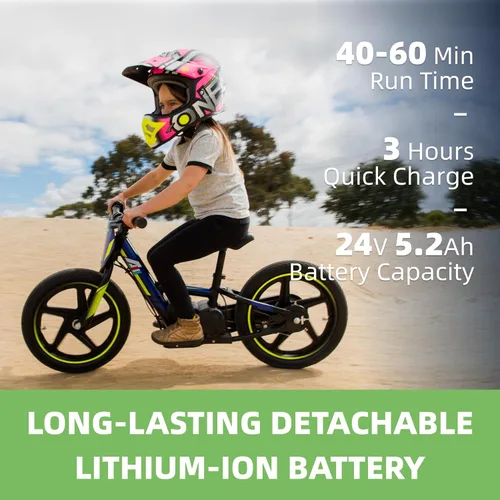 Miniatura 5 de Bicicleta eléctrica ligera AIII para niños, motocicleta eléctrica de 170/340W hasta 10/12MPH, batería desmontable de 24V, frenos duales operados a
