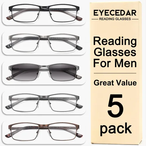 Miniatura 5 de EYECEDAR Paquete de 5 lentes de lectura para hombre, marcos de metal ultrafinos, bisagras de resorte, lectores para hombres 1.0