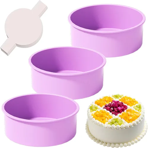 Miniatura 12 de Moldes redondos de 4 pulgadas para hornear, paquete de 3 moldes de silicona para pasteles con 40 piezas de papel pergamino, moldes antiadherentes