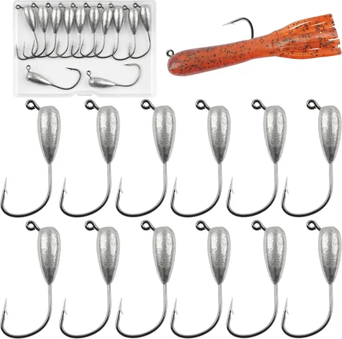 Ganchos de cabeza de plantilla de pesca, 12/24 piezas de ganchos de cabeza de tubo para pesca de lubina, sin pintar, tubo de gota de agua, anzuelo