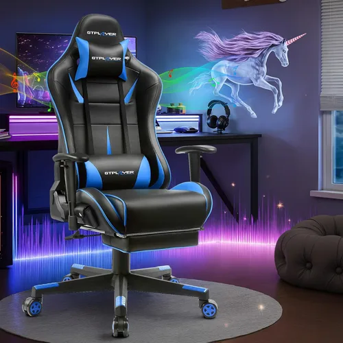 Miniatura 2 de GTPLAYER Silla de juegos con altavoces, sillas de videojuegos con reposapiés para adultos, silla reclinable ergonómica de computadora para jugadores