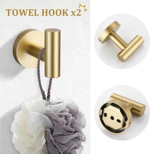 Miniatura 5 de TURS Juego de 5 piezas de accesorios de baño cepillado dorado, juego de barra de toalla de baño de acero inoxidable SUS304 de 61 cm, kit de Brusehd