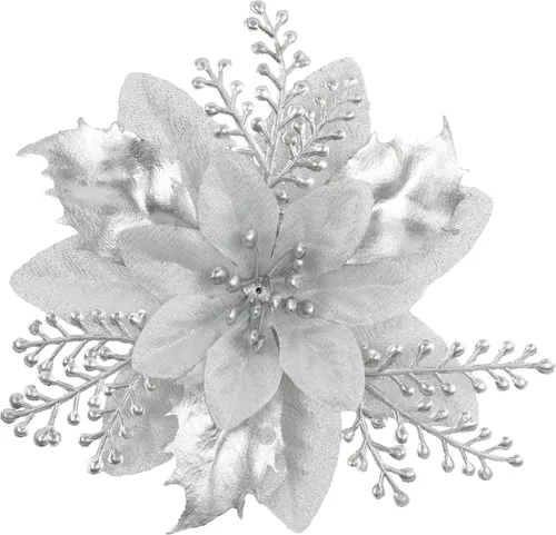 Miniatura 10 de 24 piezas de flores de Pascua doradas de 6 pulgadas para decoraciones de árbol de Navidad - Flores artificiales para adornos de árbol de Navidad