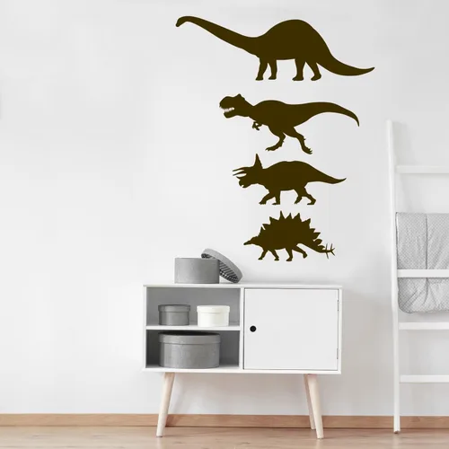 Miniatura 6 de Juego de calcomanías de pared de silueta de dinosaurio, calcomanía de pared con corte de beso de dinosaurio (negro)